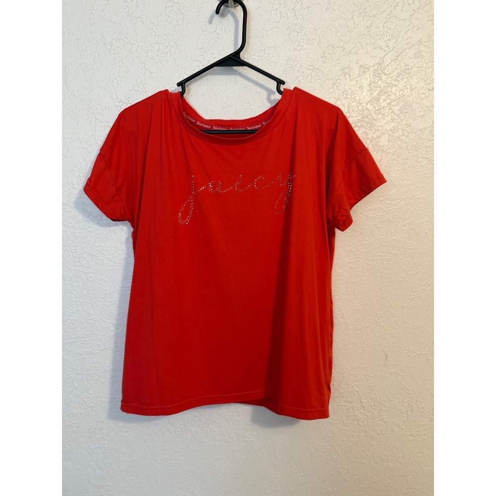 Juicy Couture Red Rhinestone Logo Short Sleeve Sleep Shirt Top Large 8843-109